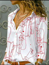 Line Print Button Long Sleeve Blouse Sai Feel